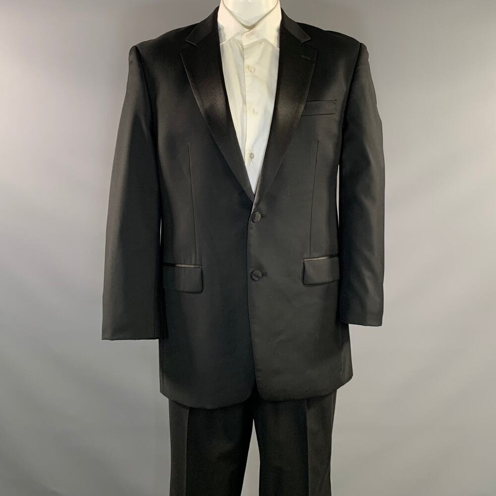 CALVIN KLEIN Chest Size 42 Black Wool Notch Lapel 36 32 Tuxedo